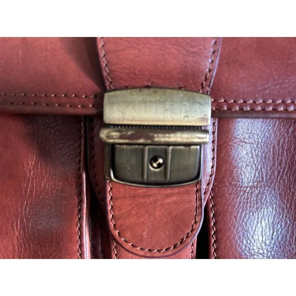Vintage Orna Brown Leather Briefcase With Detachable Strap & Brass Hardware